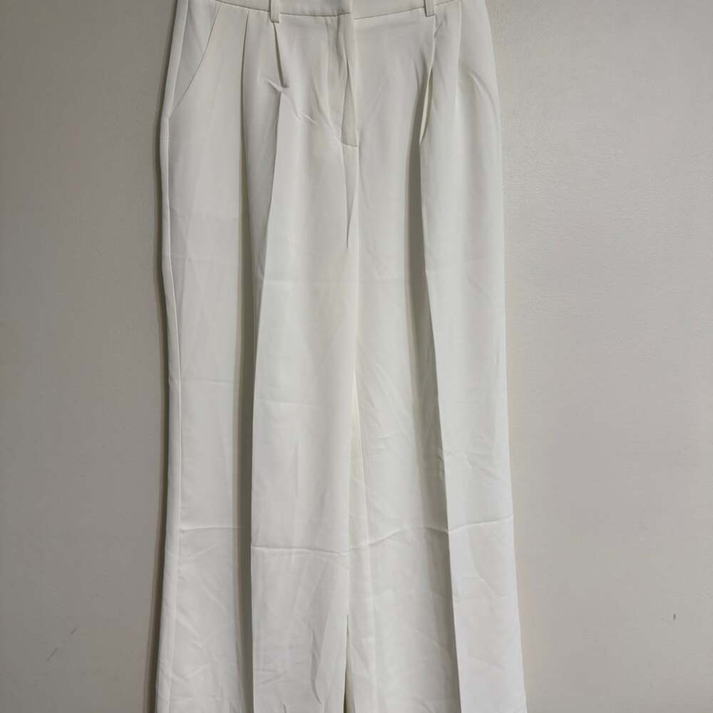 Funyyzo White Pleated Wide-Leg Palazzo‎ Dress Pants Women's Size Medium